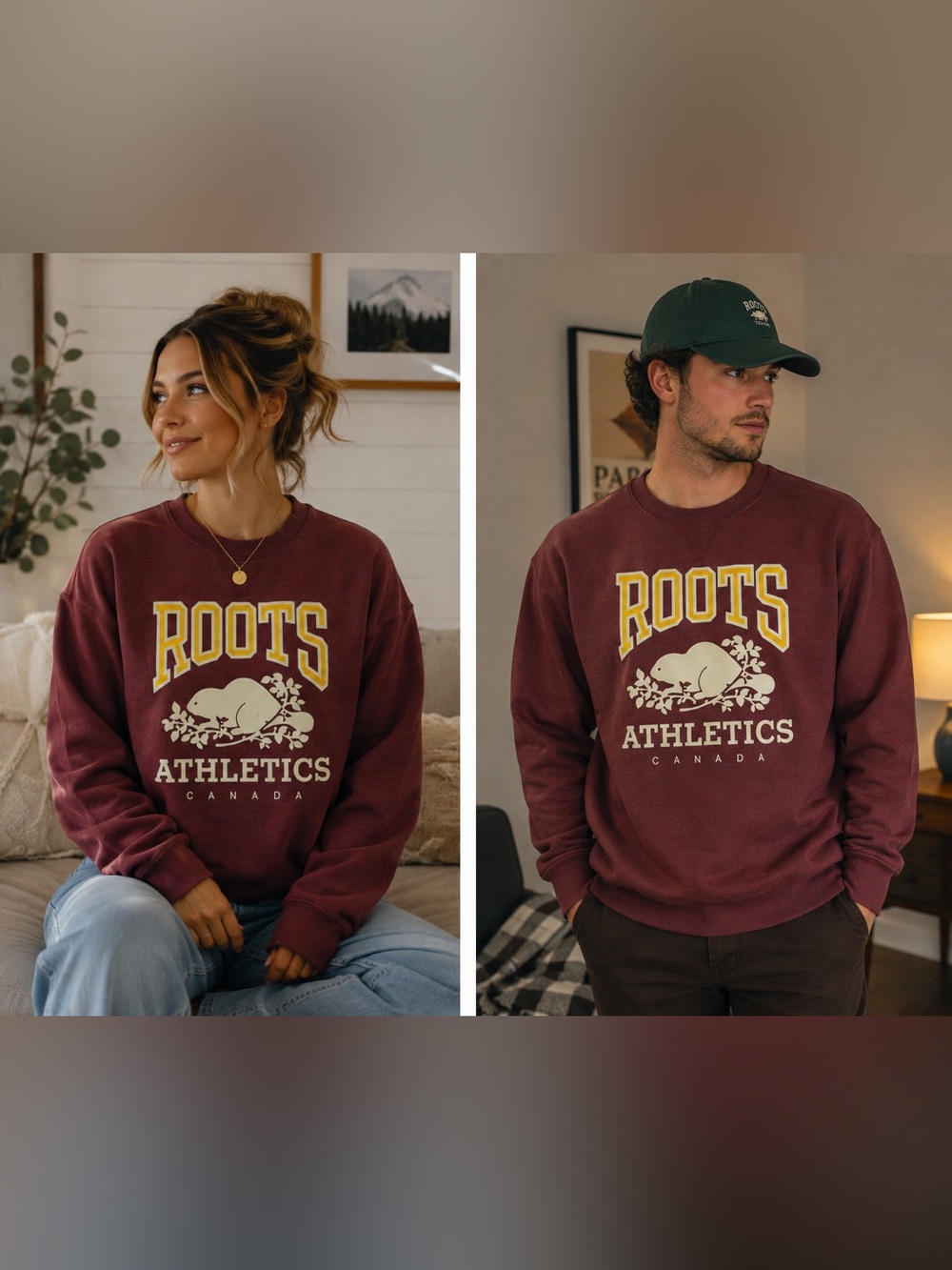 Unisex Roots Maroon Crewneck Sweatshirt with Cream & Yellow Logo